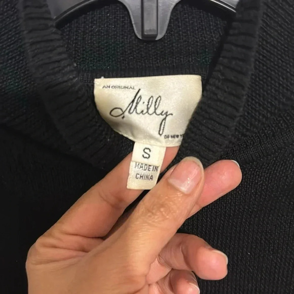 Milly 100% Merino Wool Black V-Neck Ruffle 3/4 Sleeve Sweater - Picture 4 of 5